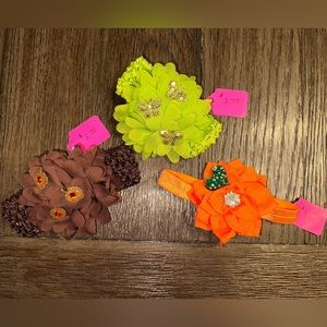 NWT Handmade Flower Headbands x 3 Infant Baby Child Girl Fall Leaves Butterfly